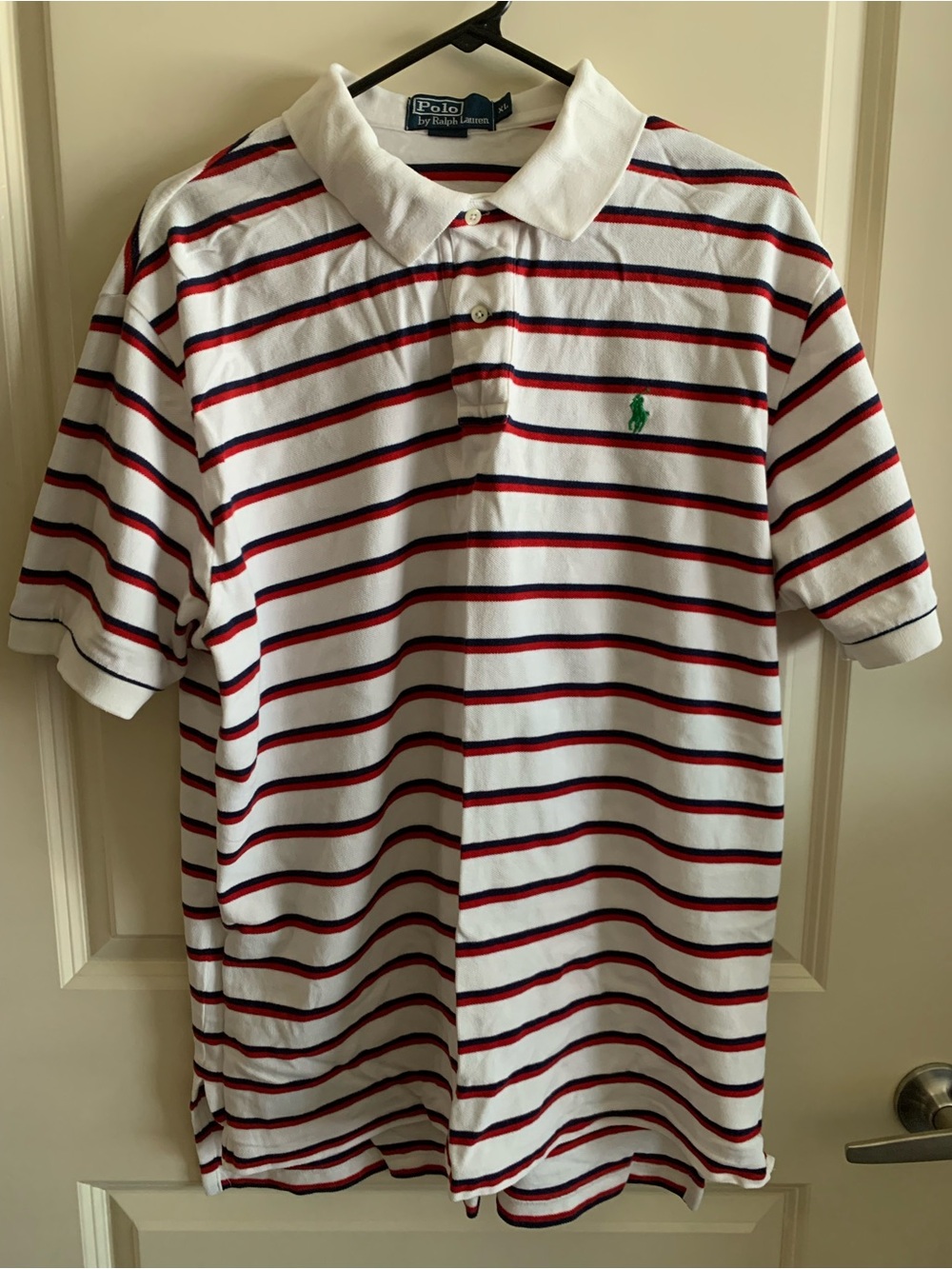 Ralph Lauren White Polo with Red & Navy Stripes and Green Pony